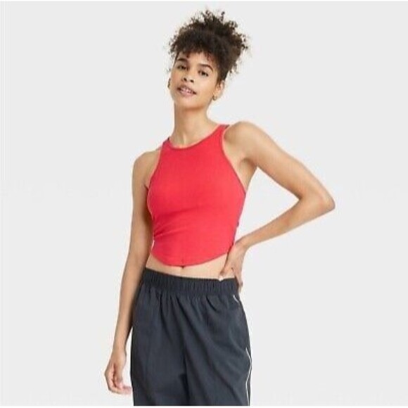 All In Motion Rib Racerback Crop Tank Top Red Size XXL - Picture 1 of 12